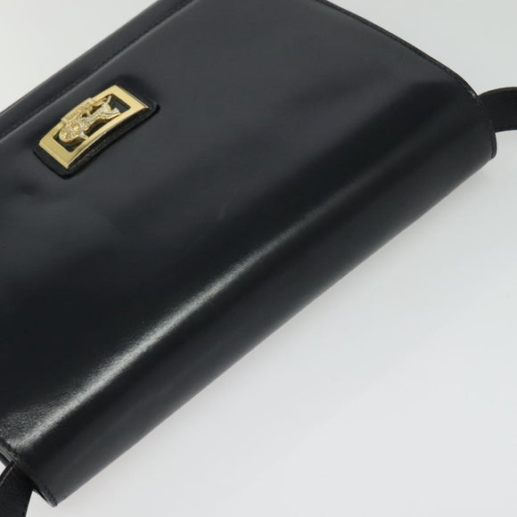 CELINE Horse Carriage Shoulder Bag Leather Navy Gold Auth 141819