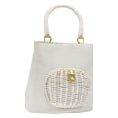 Salvatore Ferragamo Gancini Hand Bag Rattan White Gold Auth 141821-1