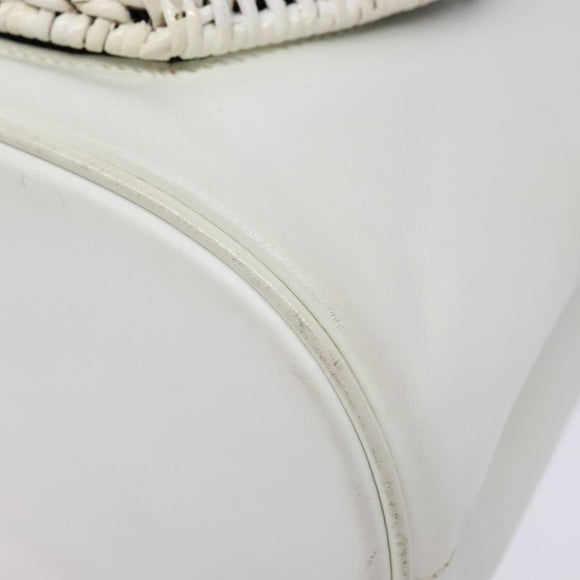 Salvatore Ferragamo Gancini Hand Bag Rattan White Gold Auth 141821