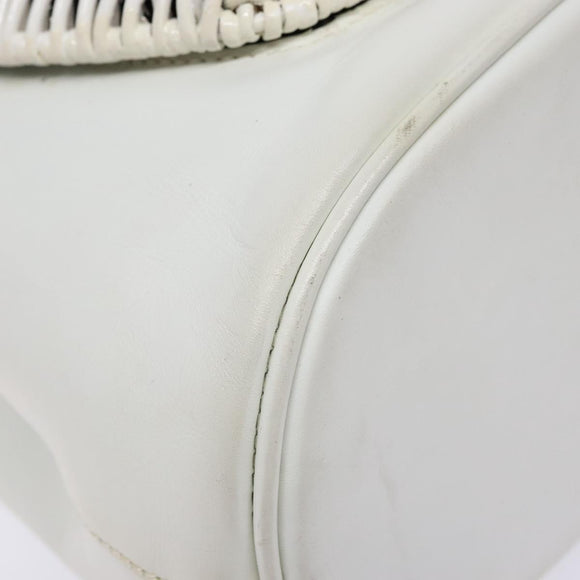 Salvatore Ferragamo Gancini Hand Bag Rattan White Gold Auth 141821