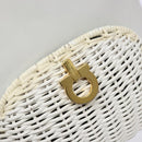Salvatore Ferragamo Gancini Hand Bag Rattan White Gold Auth 141821-9