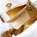 Salvatore Ferragamo Gancini Hand Bag Rattan White Gold Auth 141821-12