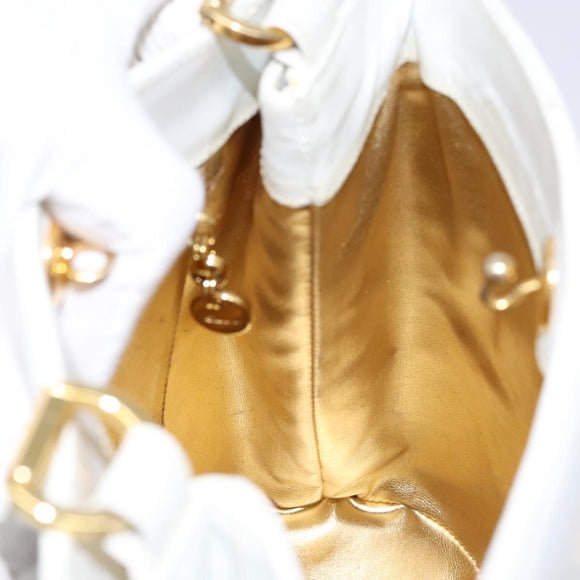 Salvatore Ferragamo Gancini Hand Bag Rattan White Gold Auth 141821