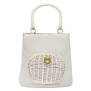Salvatore Ferragamo Gancini Hand Bag Rattan White Gold Auth 141821-13