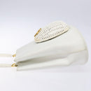 Salvatore Ferragamo Gancini Hand Bag Rattan White Gold Auth 141821-4
