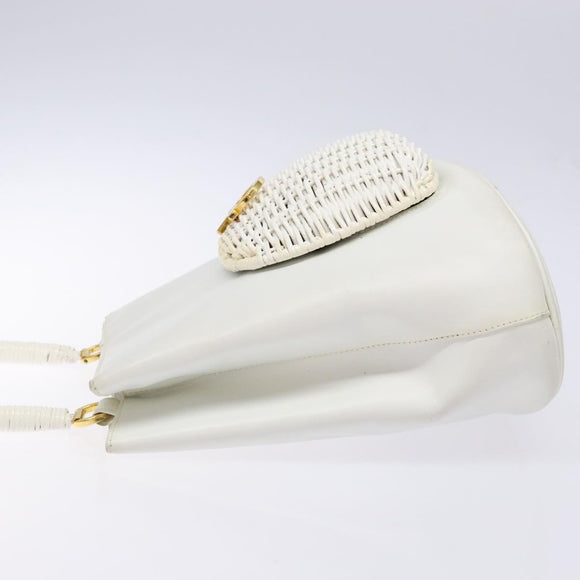 Salvatore Ferragamo Gancini Hand Bag Rattan White Gold Auth 141821
