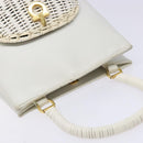 Salvatore Ferragamo Gancini Hand Bag Rattan White Gold Auth 141821-6