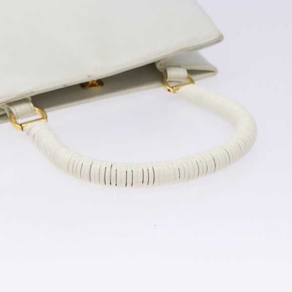 Salvatore Ferragamo Gancini Hand Bag Rattan White Gold Auth 141821