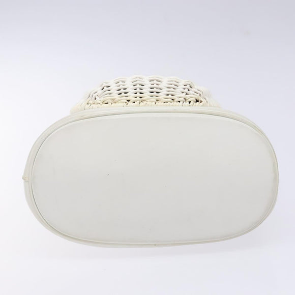 Salvatore Ferragamo Gancini Hand Bag Rattan White Gold Auth 141821