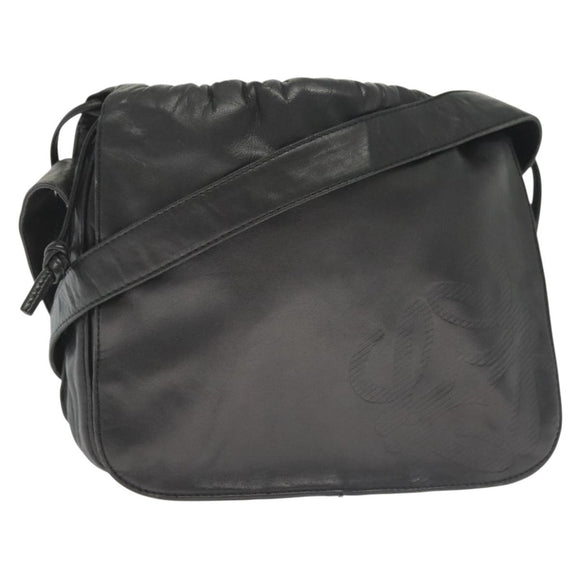 LOEWE Anagram Shoulder Bag Leather Black Gold Auth 141825