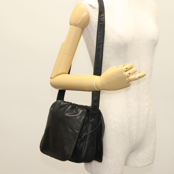 LOEWE Anagram Shoulder Bag Leather Black Gold Auth 141825