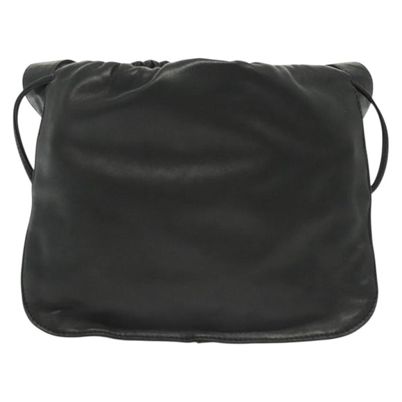 LOEWE Anagram Shoulder Bag Leather Black Gold Auth 141825