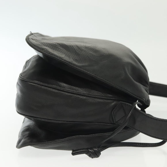 LOEWE Anagram Shoulder Bag Leather Black Gold Auth 141825