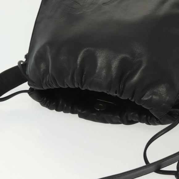 LOEWE Anagram Shoulder Bag Leather Black Gold Auth 141825