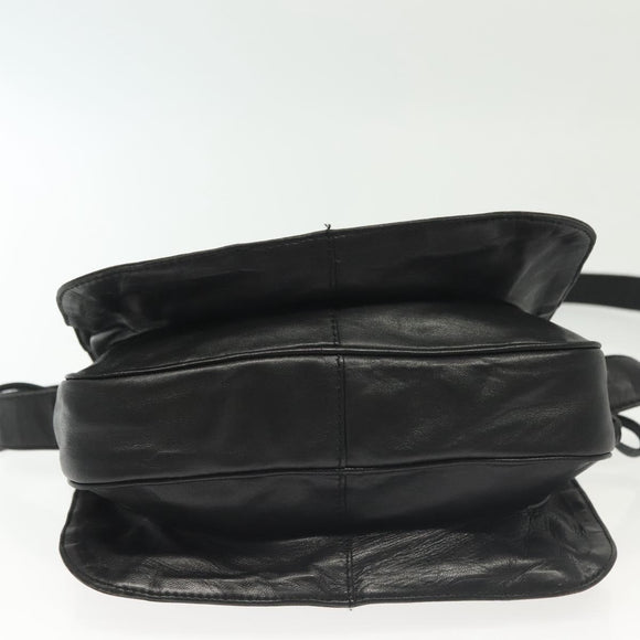 LOEWE Anagram Shoulder Bag Leather Black Gold Auth 141825