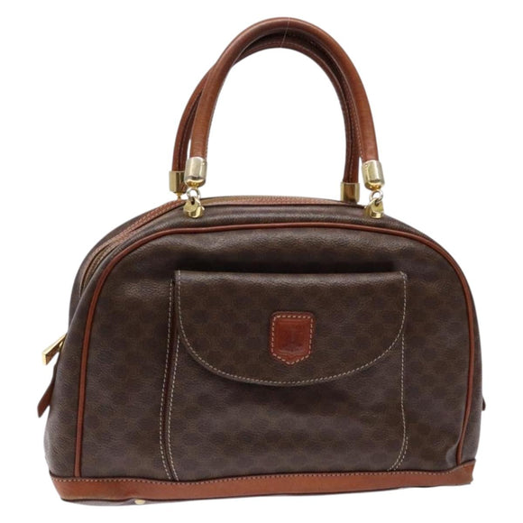 CELINE Macadam Canvas Hand Bag PVC Leather Brown Gold Auth 141839