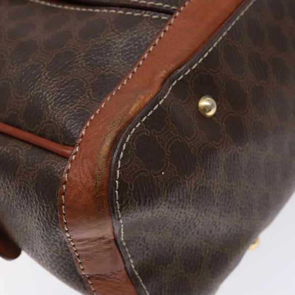 CELINE Macadam Canvas Hand Bag PVC Leather Brown Gold Auth 141839