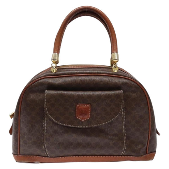 CELINE Macadam Canvas Hand Bag PVC Leather Brown Gold Auth 141839