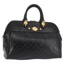 Gianni Versace Hand Bag PVC Leather Black Gold Auth 141846-1