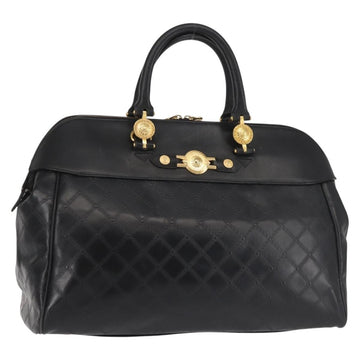Gianni Versace Hand Bag PVC Leather Black Gold Auth 141846