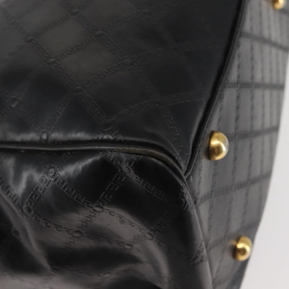 Gianni Versace Hand Bag PVC Leather Black Gold Auth 141846