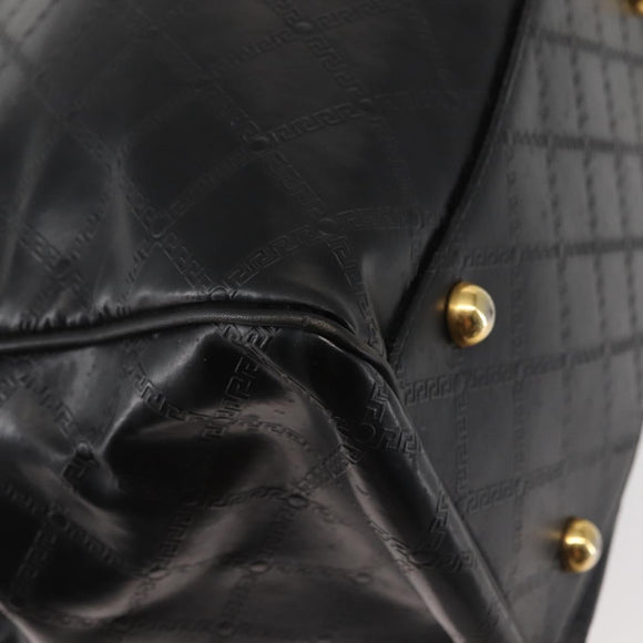 Gianni Versace Hand Bag PVC Leather Black Gold Auth 141846
