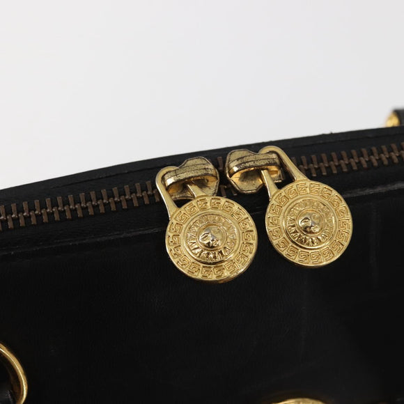 Gianni Versace Hand Bag PVC Leather Black Gold Auth 141846