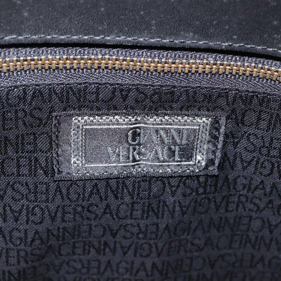 Gianni Versace Hand Bag PVC Leather Black Gold Auth 141846