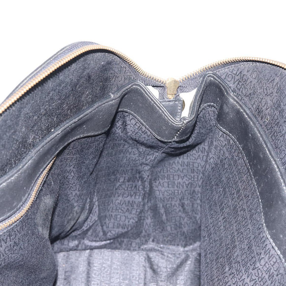 Gianni Versace Hand Bag PVC Leather Black Gold Auth 141846