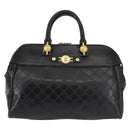Gianni Versace Hand Bag PVC Leather Black Gold Auth 141846-13
