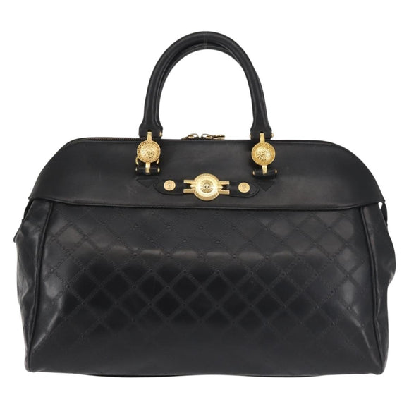 Gianni Versace Hand Bag PVC Leather Black Gold Auth 141846