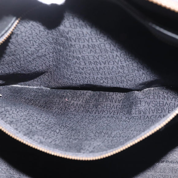 Gianni Versace Hand Bag PVC Leather Black Gold Auth 141846