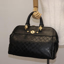 Gianni Versace Hand Bag PVC Leather Black Gold Auth 141846-23