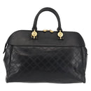 Gianni Versace Hand Bag PVC Leather Black Gold Auth 141846-2