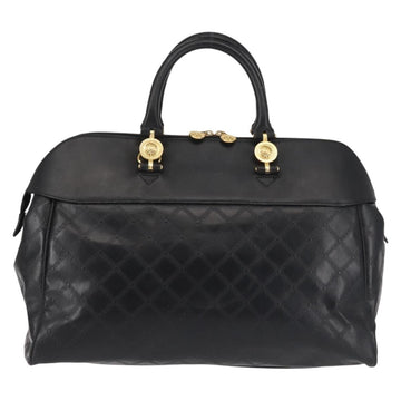 Gianni Versace Hand Bag PVC Leather Black Gold Auth 141846 - 0