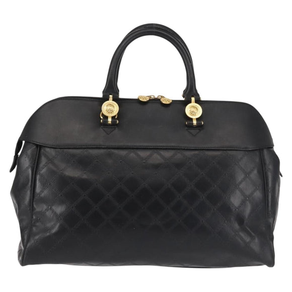 Gianni Versace Hand Bag PVC Leather Black Gold Auth 141846
