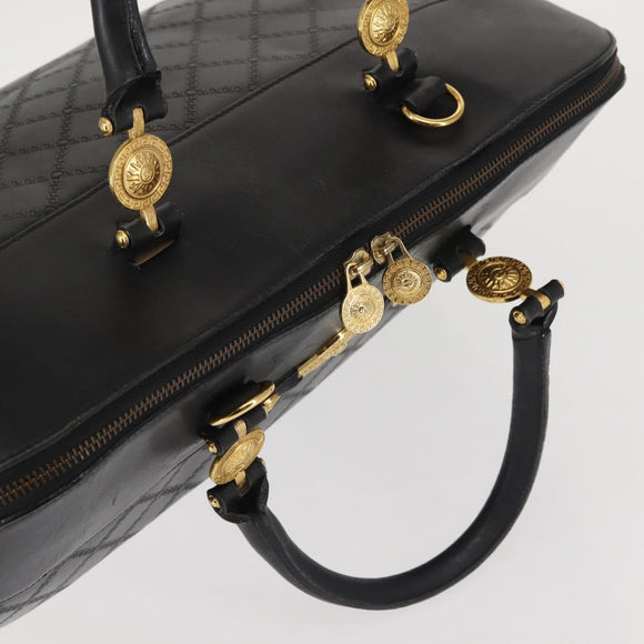 Gianni Versace Hand Bag PVC Leather Black Gold Auth 141846