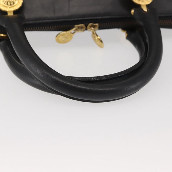 Gianni Versace Hand Bag PVC Leather Black Gold Auth 141846