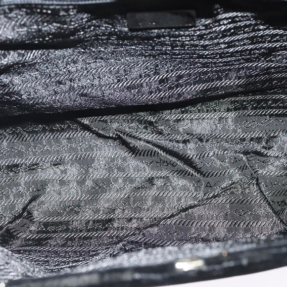 PRADA Hand Bag Velor Black Silver Auth 141854