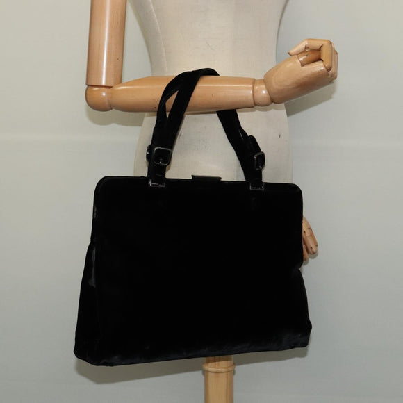 PRADA Hand Bag Velor Black Silver Auth 141854