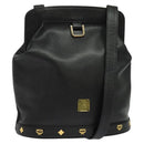 MCM Studs Shoulder Bag Leather Black Gold Auth 141865-1
