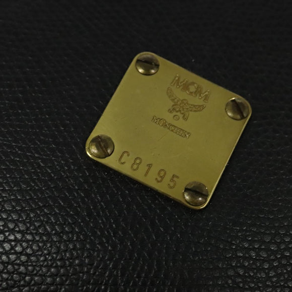 MCM Studs Shoulder Bag Leather Black Gold Auth 141865