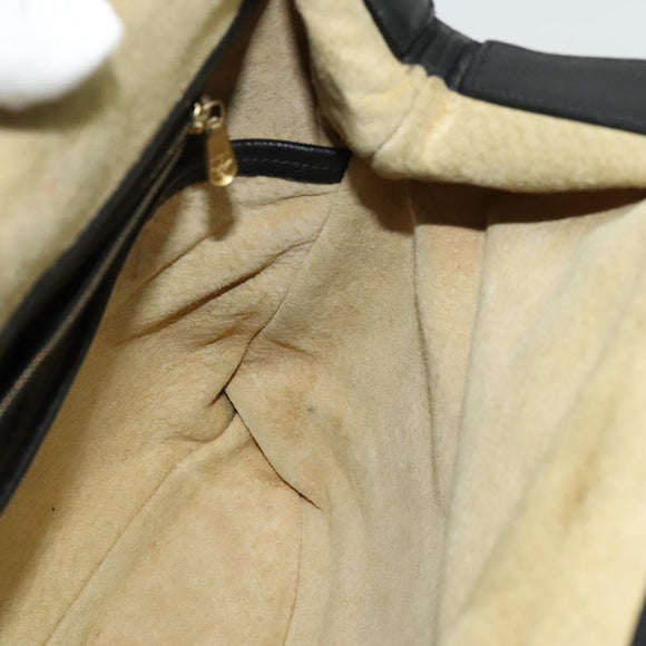 MCM Studs Shoulder Bag Leather Black Gold Auth 141865