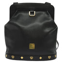 MCM Studs Shoulder Bag Leather Black Gold Auth 141865-2