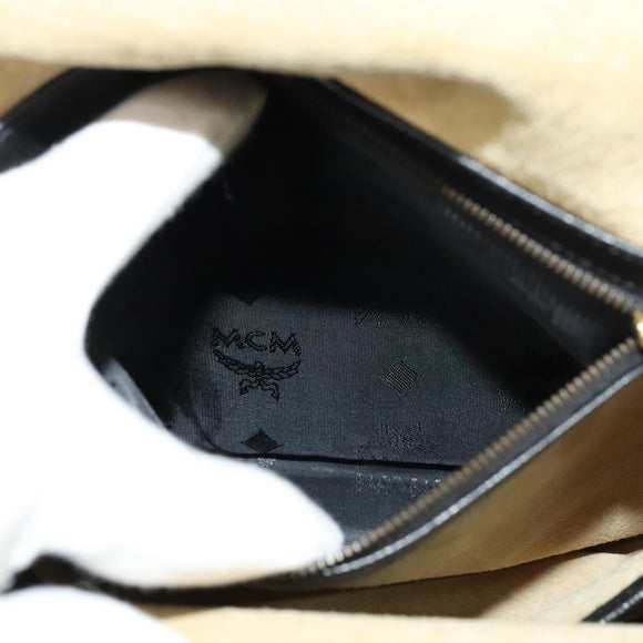 MCM Studs Shoulder Bag Leather Black Gold Auth 141865