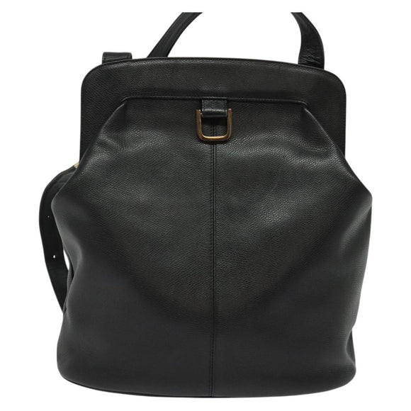 MCM Studs Shoulder Bag Leather Black Gold Auth 141865