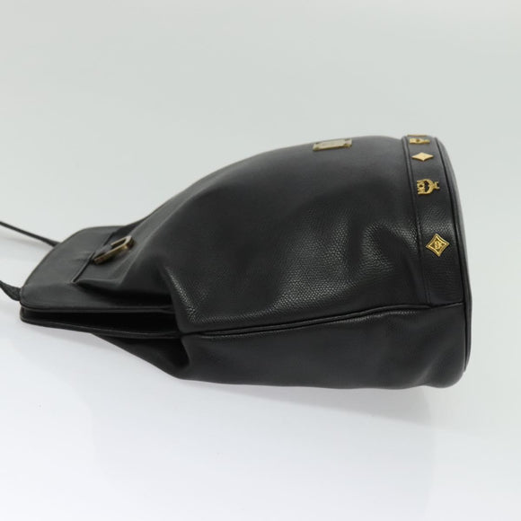 MCM Studs Shoulder Bag Leather Black Gold Auth 141865
