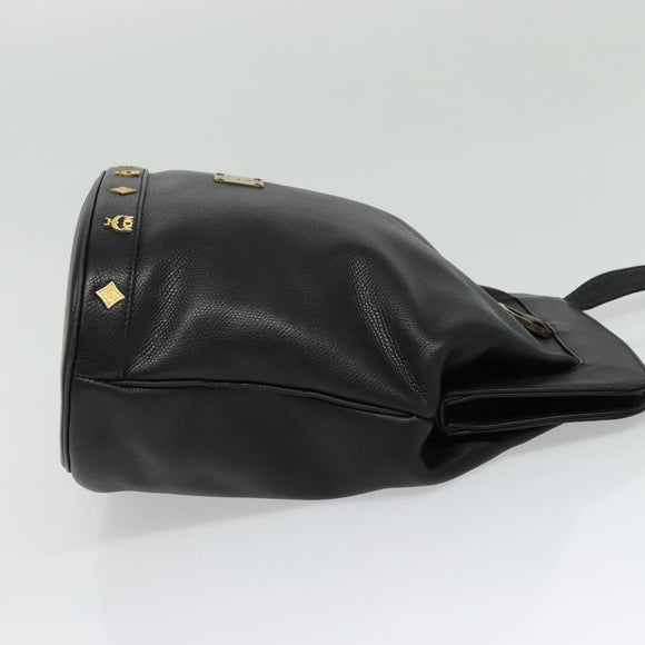 MCM Studs Shoulder Bag Leather Black Gold Auth 141865