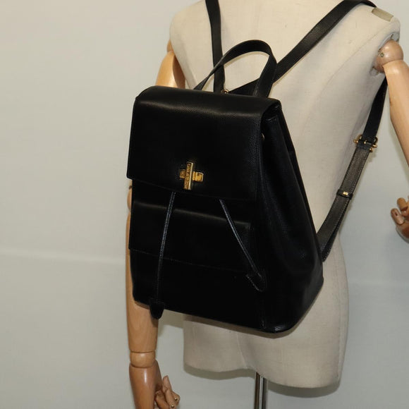 CELINE Backpack Leather Black Gold Auth 141872