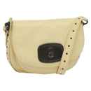 CELINE Studs Shoulder Bag Leather Cream Auth 141874-1